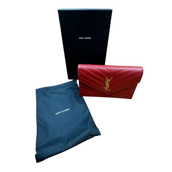 Saint Laurent 2018 Cassandre Wallet on Chain Red w/box - Picture 1 of 15